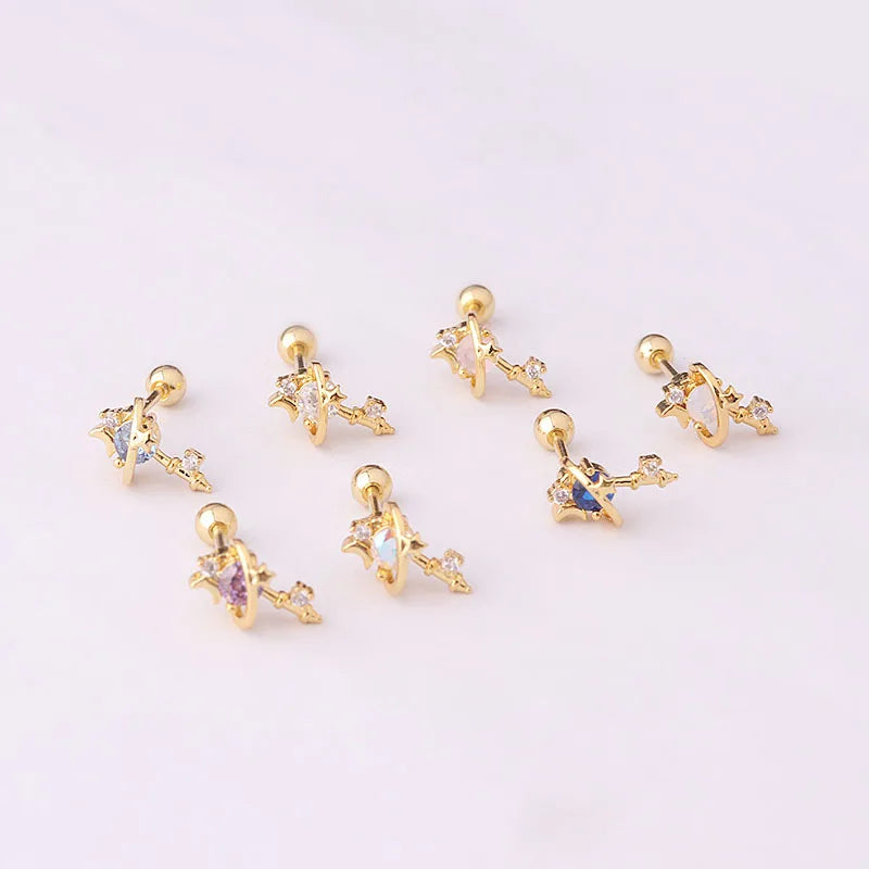 Zircon Stainless Steel Star Moon Piercing Nails