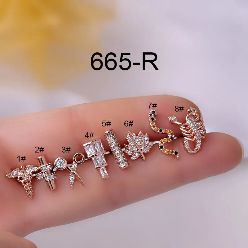 Exaggeration Animal Stud Stainless Steel Fine Rod Screw Ball Stud Ear