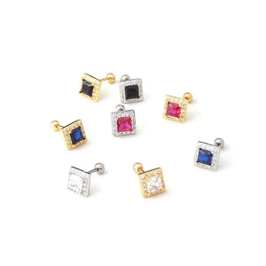 Zircon Quadrangular Bone Nail Ear Stud Pair