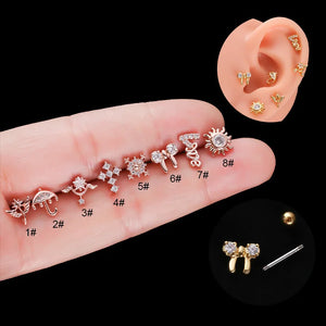 Mini Bow Zircon Ear Studs Piercing Earrings