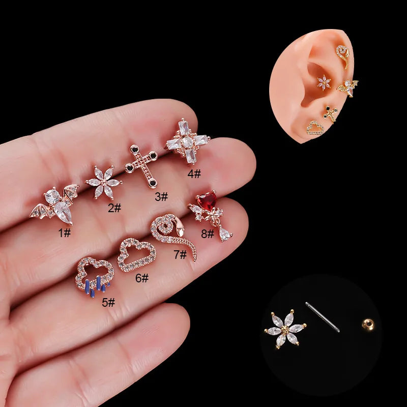Personality Rod Stainless Steel Ear Stud Cochlear Piercing