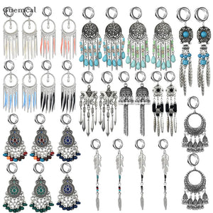2pcs Long Leaf Bell Pendant Ear Expanders 6mm-30mm Piercing Jewelry