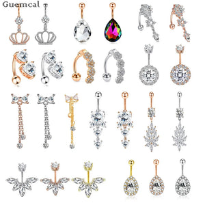 Golden Zircon Crystal Belly Button Ring Tassel Belly Button