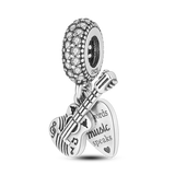 Guitar Heart Dangle Charms 925 Silver Bracelet DIY