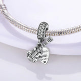 Guitar Heart Dangle Charms 925 Silver Bracelet DIY