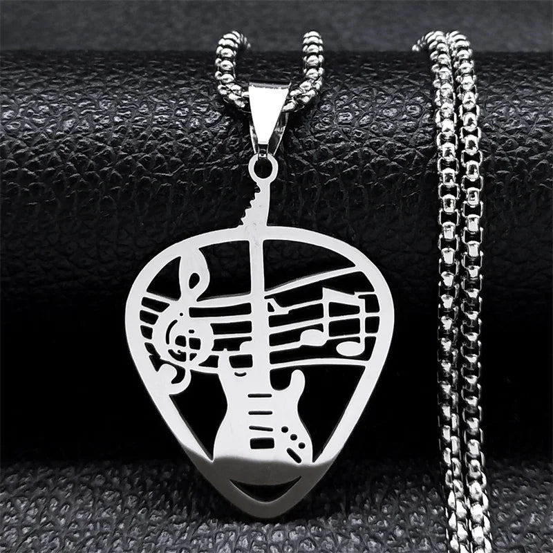 Guitar Pick Pendant Music Note Chain Necklace for Women/Men