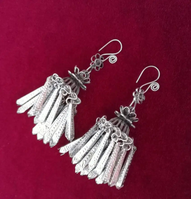 Miao Silver Tassel Earrings Ethnic Style Jewelry