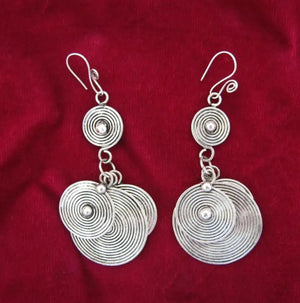 Miao Silver Ethnic Earrings with Jade Face Piece