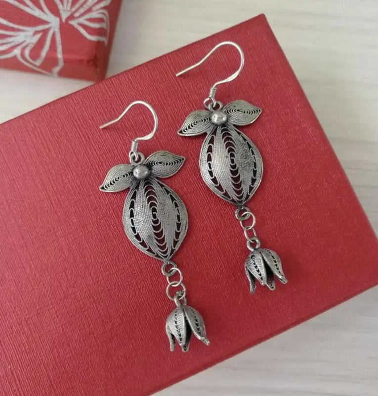 Ethnic Style Miao Silver Earrings Sweet Orchid Jewelry Girl
