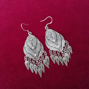Miao Silver Filigree Flower Tassel Earrings Ethnic Style Jewelry