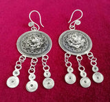 Miao Silver Round Earrings Women's Small Jewelry Drum Flower Tassel Earr