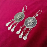 Miao Silver Round Earrings Women's Small Jewelry Drum Flower Tassel Earr