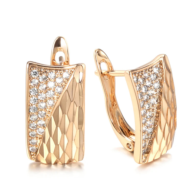 Rose Zircon Square Stud Earrings Ethnic Wedding Jewelry