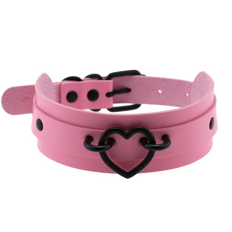Gun Punk Heart Leather Collar Choker Necklace
