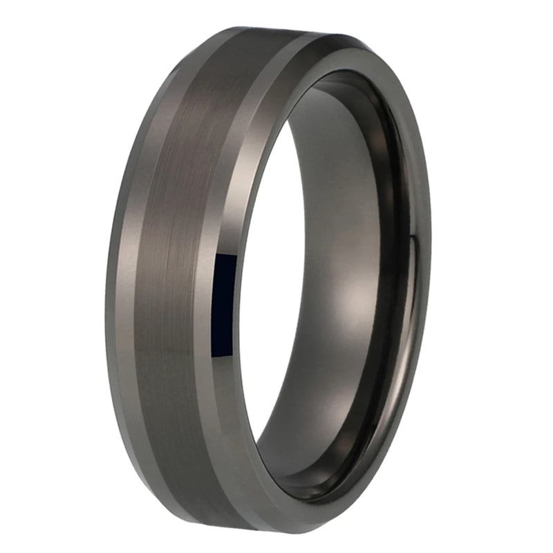 Guntemal Tungsten Wedding Ring 8mm Flat Beveled Edges Brushed Finish