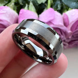 Guntemal Tungsten Wedding Ring 8mm Flat Beveled Edges Brushed Finish