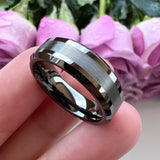 Guntemal Tungsten Wedding Ring 8mm Flat Beveled Edges Brushed Finish