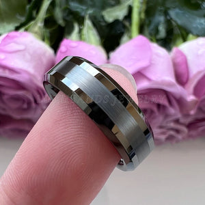 Guntemal Tungsten Wedding Ring 8mm Flat Beveled Edges Brushed Finish