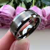 Guntemal Tungsten Wedding Ring 8mm Flat Beveled Edges Brushed Finish