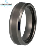 Guntemal Tungsten Wedding Ring 8mm Flat Beveled Edges Brushed Finish