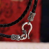 Guochao Retro Leather Rope Necklace Peace Pattern Chain Head Accessory