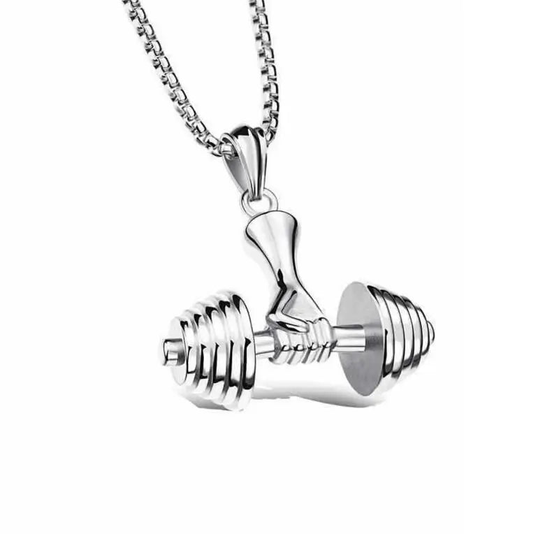 Men Dumbbell Pendant Fitness Sports Sweater Necklace