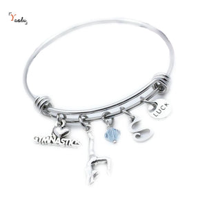 Gymnastics Bracelet Personalized Charm Bangle Gymnast Jewelry Gift for Her