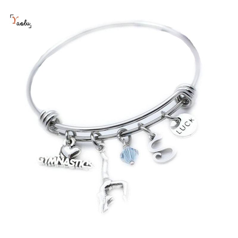 Gymnastics Bracelet Personalized Charm Bangle Gymnast Jewelry Gift for Her
