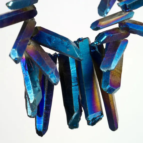 Titanium Quartz Sticks Crystal Points Briolettes Beads 16in Strand