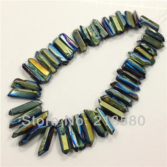 Titanium Rainbow Green Quartz Crystal Points Briolettes Beads 16" Strand