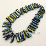 Titanium Rainbow Green Quartz Crystal Points Briolettes Beads 16" Strand
