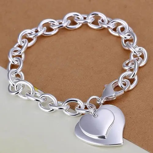 Dual Heart Bracelet Silver Jewelry