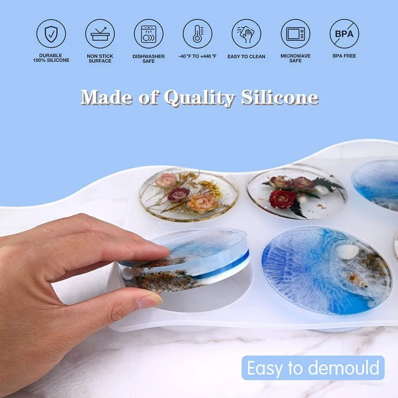 Crystal Silicone Mold Round Coaster Casting Resin Molds for DIY Crafts