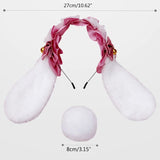 H9ED Lace Bowknot Headband Sweet Bunny Ear Bell Hair Hoop with Tail