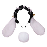 H9ED Lace Bowknot Headband Sweet Bunny Ear Bell Hair Hoop with Tail