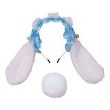 H9ED Lace Bowknot Headband Sweet Bunny Ear Bell Hair Hoop with Tail