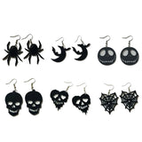 H9ED Retro Style Halloween Skull Spider Web Earrings