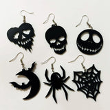 H9ED Retro Style Halloween Skull Spider Web Earrings