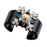 Resin Bangle Cuff Bracelet Crystal Beaded Flower Statement Jewelry