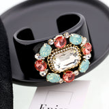 Resin Bangle Cuff Bracelet Crystal Beaded Flower Statement Women Jewelry