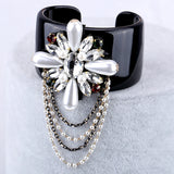 Crystal Flower Resin Bangle Cuff Bracelet Statement Jewelry