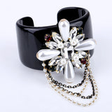 Crystal Flower Resin Bangle Cuff Bracelet Statement Jewelry