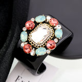 Resin Bangle Cuff Bracelet Crystal Beaded Flower Statement Women Jewelry
