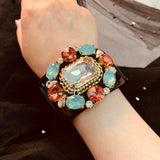 Resin Bangle Cuff Bracelet Crystal Beaded Flower Statement Women Jewelry