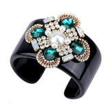 Crystal Flower Resin Cuff Bracelet for Women