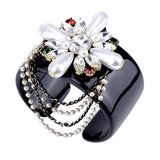 Crystal Flower Resin Bangle Cuff Bracelet Statement Jewelry
