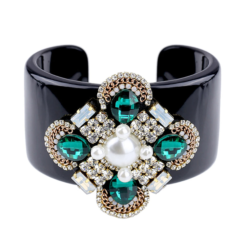 Crystal Flower Resin Cuff Bracelet for Women