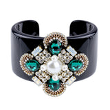 Crystal Flower Resin Cuff Bracelet for Women
