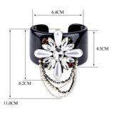 Crystal Flower Resin Bangle Cuff Bracelet Statement Jewelry