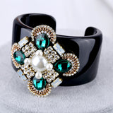 Crystal Flower Resin Cuff Bracelet for Women